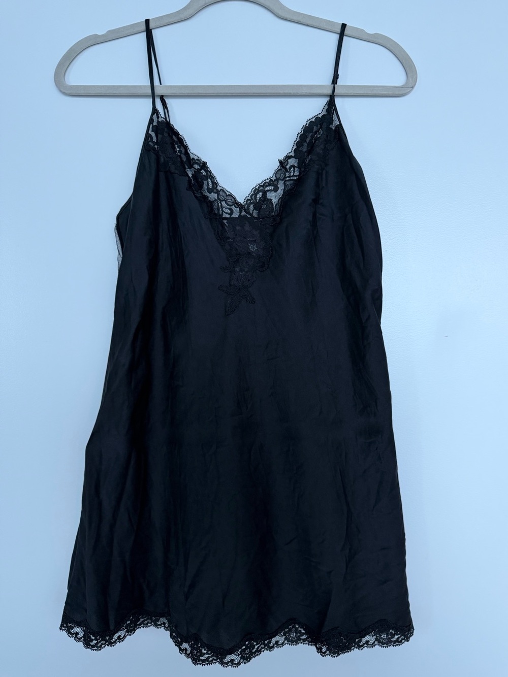 Vintage Victoria’s Secret 100% Silk Black Lace-Trimmed Babydoll/Chemise